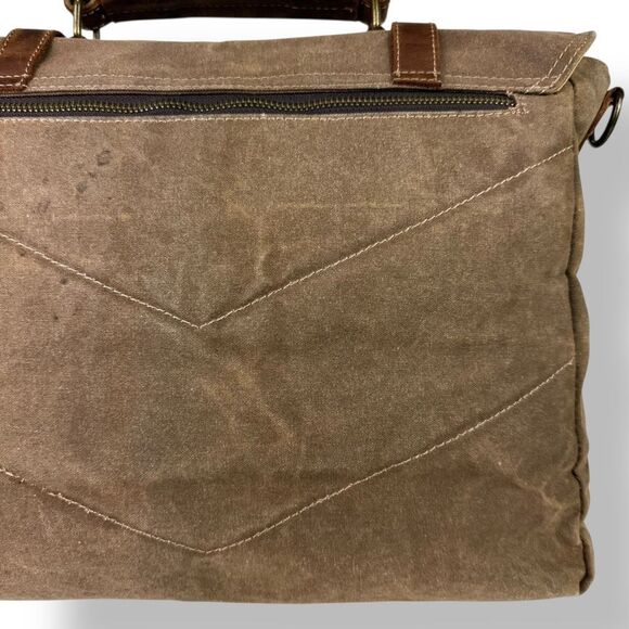Vintage Style Waxed Canvas Brown Leather Rugged Briefcase Messenger Shoulder Bag - Picture 16 of 16
